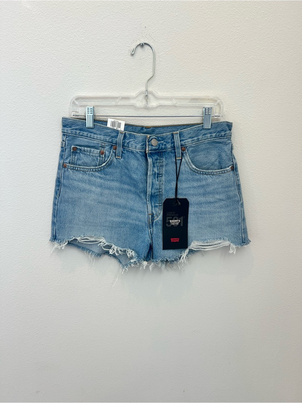 Levi's Light Blue Distressed Denim Cutoff High Rise Shorts